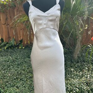Small Express Silver Satin Midi Dress Perfect for Weddings